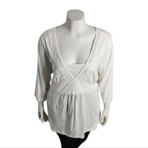 Lena Boho Chic Ivory Embroidered Swirl Loose Comfy Plus 22/24 Tunic Romantic Fem